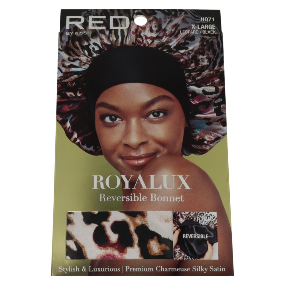 Red Kiss Royallux Reversible Bonnet X-Large Leopard Black